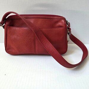 Vintage Fossil Purse Red Pebbled Leather Shoulder Bag Organizer Travel Boho